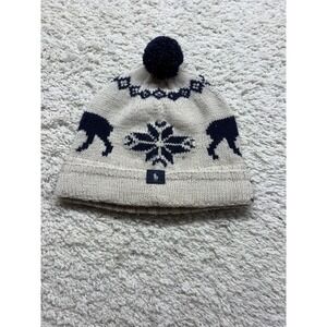 Polo Ralph Lauren Ski Pom Beanie Hat One Size Cream Wool  Skier Knit